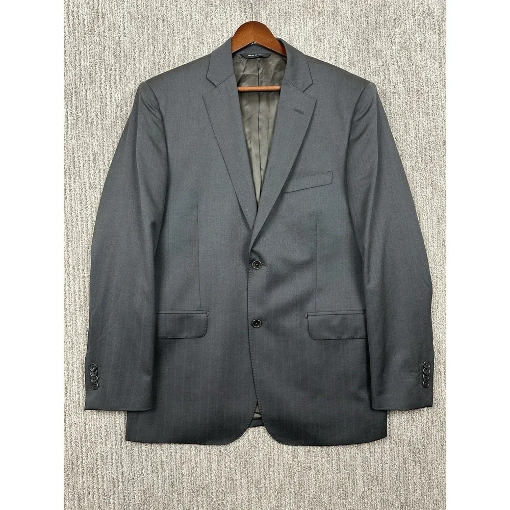 G. Manzoni Mens Gray Blazer Jacket Reda Super 110 2-Button striped Wool 40R